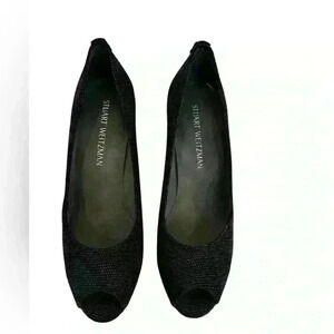 Stewart Weitzman black textured peep toe pumps size 9 M